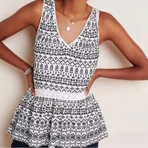 Anthropologie Black and White Peplum Tank Top